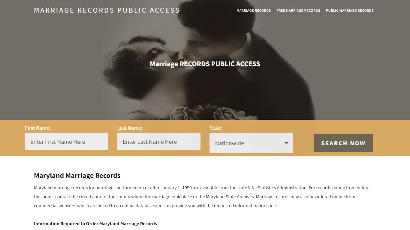 Maryland Marriage Records |Enter Name and Search | 14 Days Free