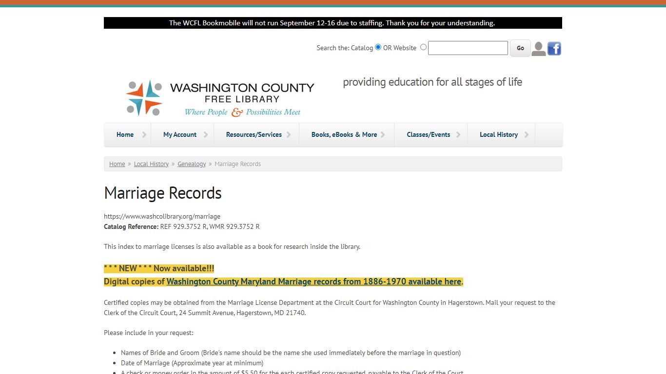 Marriage Records | Washington County Free Library